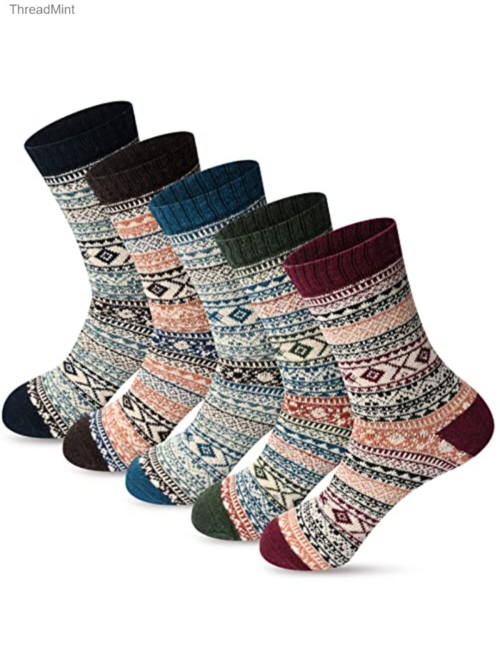 Women's Thick Warm Wool Winter Crew Socks 5 Pairs Gift Box